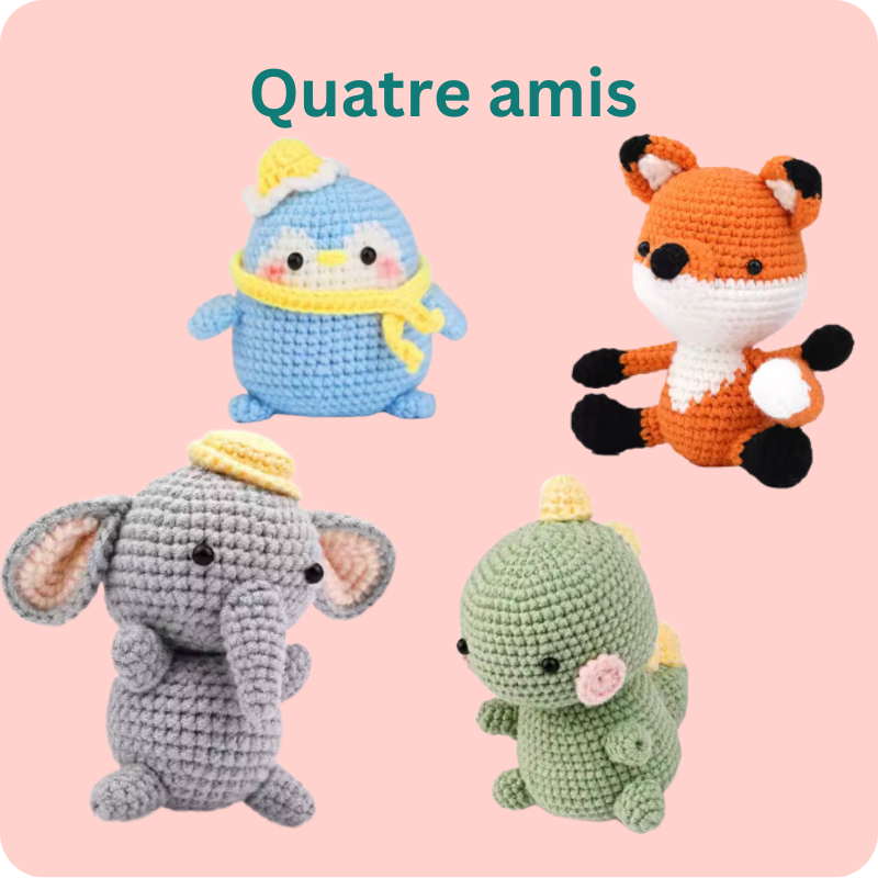 Pack- 4 amis | Eléphant, renard, pingouin et dino